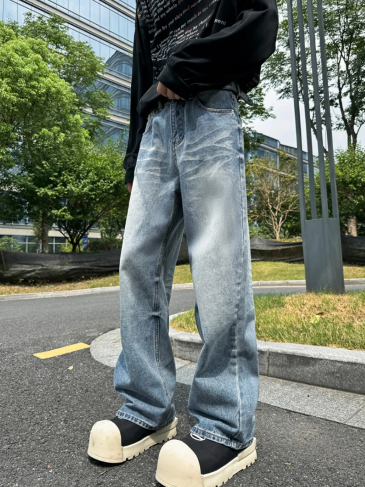 

Мужские джинсы Waed Blue: модные свободные прямые брюки для весны и осени, американские брюки Cleanfit Slim Micro Flare