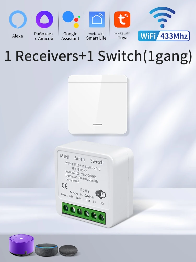 Tuya WiFi Slimme Lichtschakelaar Smart Home Draadloze RF 433 mhz Drukknop Wandschakelaar Via Alexa Google Home Alice Smart leven App - afbeelding 1