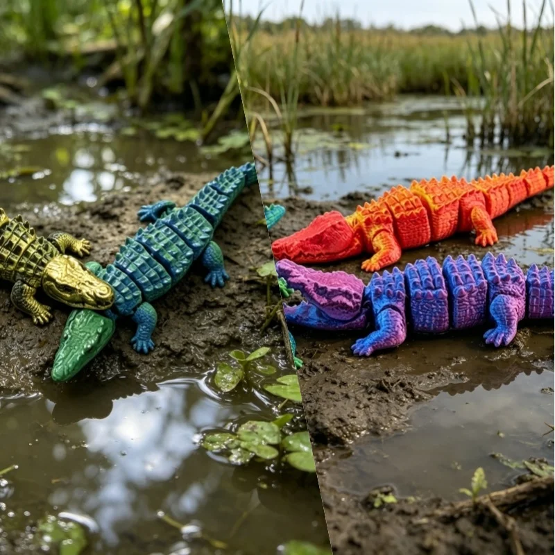

3D Printed Simulation Crocodile Movable Joint Toy Figurine NEW, Office Desktop Ornament Gifts, Crafts Figurines Miniatures