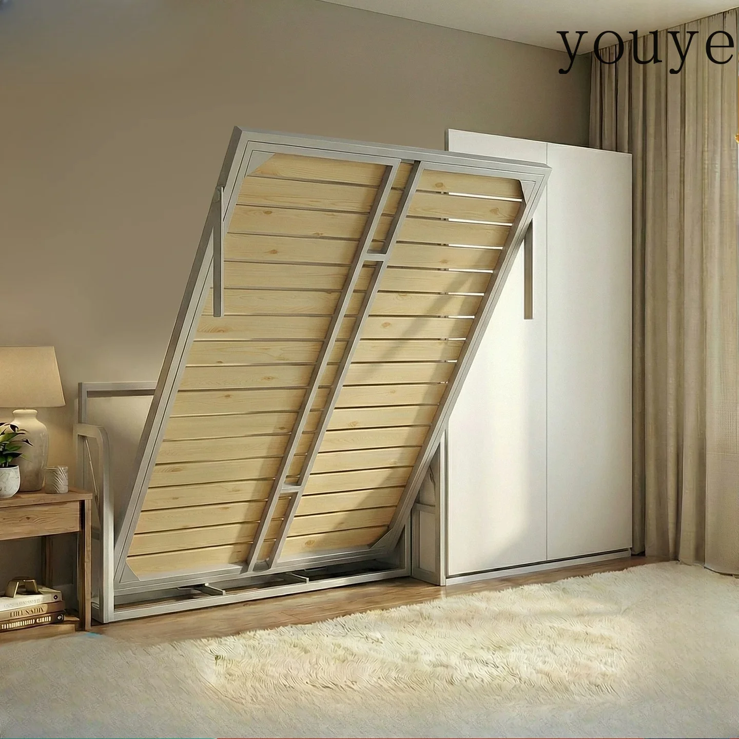 No box hanging foot solid wood board invisible bed hardware accessories function balcony positive turning  invisible turning bed