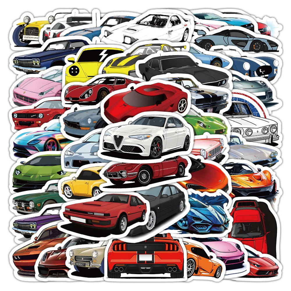 10/30/60pcs Racing Car Supercar Cartoon Stickers Notebook Phone Stationery Laptop Waterproof Cool Graffit Sticker Kid Toys Gifts