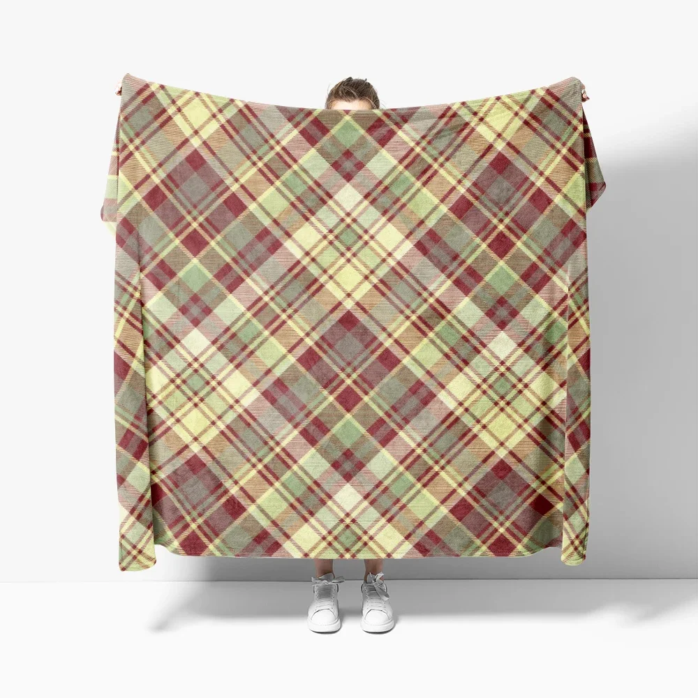 Vintage Plaid Soft Sofa Blankets Bed Blankets Breathable Ultra Warm Bedding & Travel Blankets Customizable Flannel Blankets