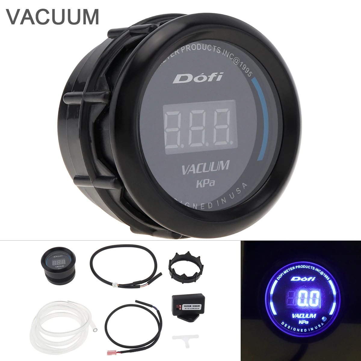 

2 Inch 52mm Digital Car Vacuum Gauge Auto Turbo Boost Water Oil Gas Temp Tach Voltage Oil Press Gauge Blue LED Display Car