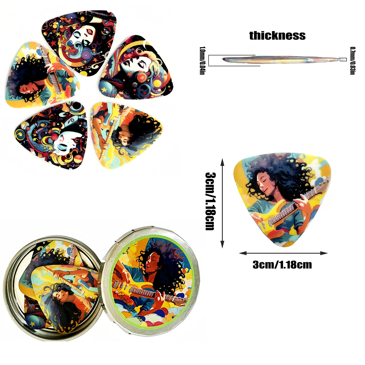 5pcs/set Triangle Guitar Paddles Cartoon Couples Acoustic Guitar Picks With Iron Box/PU Case, Musical Instrument Accessories