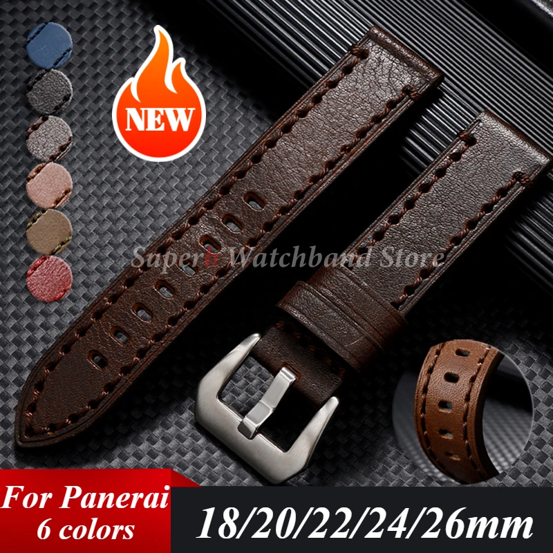 High Quality Cowhide Leather Watchband for Panerai Brown Vintage Watch Strap For Women Men 18mm 20mm 22mm 24mm 26mm Wrist Band