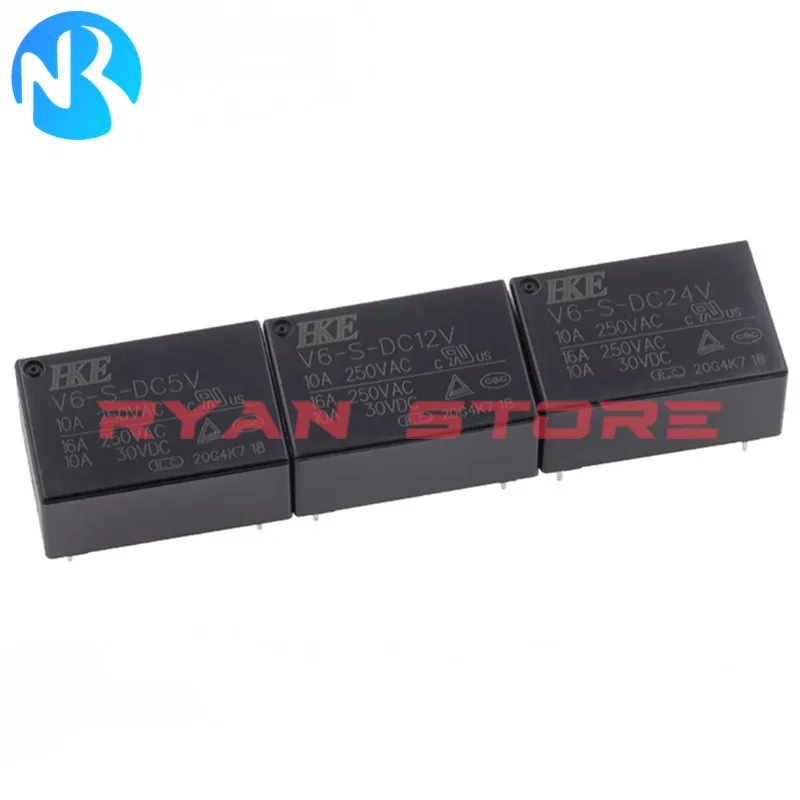 5PCS 100% New Original HKE Relay V6 S DC5V V6-S-DC12V V6-S-DC24V 16A DC5V 12V 24VDC Power Relays 4Pin V6 S DC5V 12V 24VDC