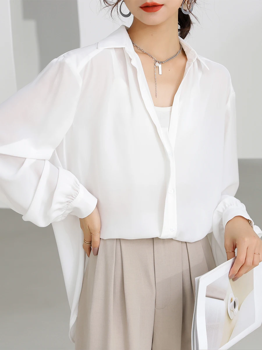 

Женская рубашка DianThia из ледяного шелка с длинными рукавами, защита от солнца, легкая, дышащая, с защитой от ультрафиолета, весна-лето, новинка, белая