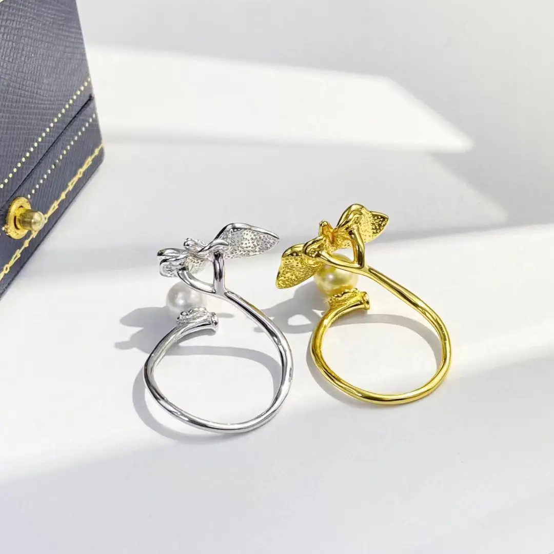 فراشة S925 فضة قابل للتعديل حلقة جبل إعدادات النتائج حوامل ملحقات أجزاء ل 6-7 مللي متر اللؤلؤ 5 قطعة/الوحدة #2