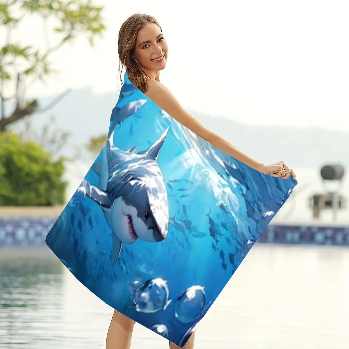 Oceanic Shark Print Bath Towel - Ultra Soft, Quick Dry, Breathable, Comfortable Design, Perfect for Summer Vibes and Beach Days