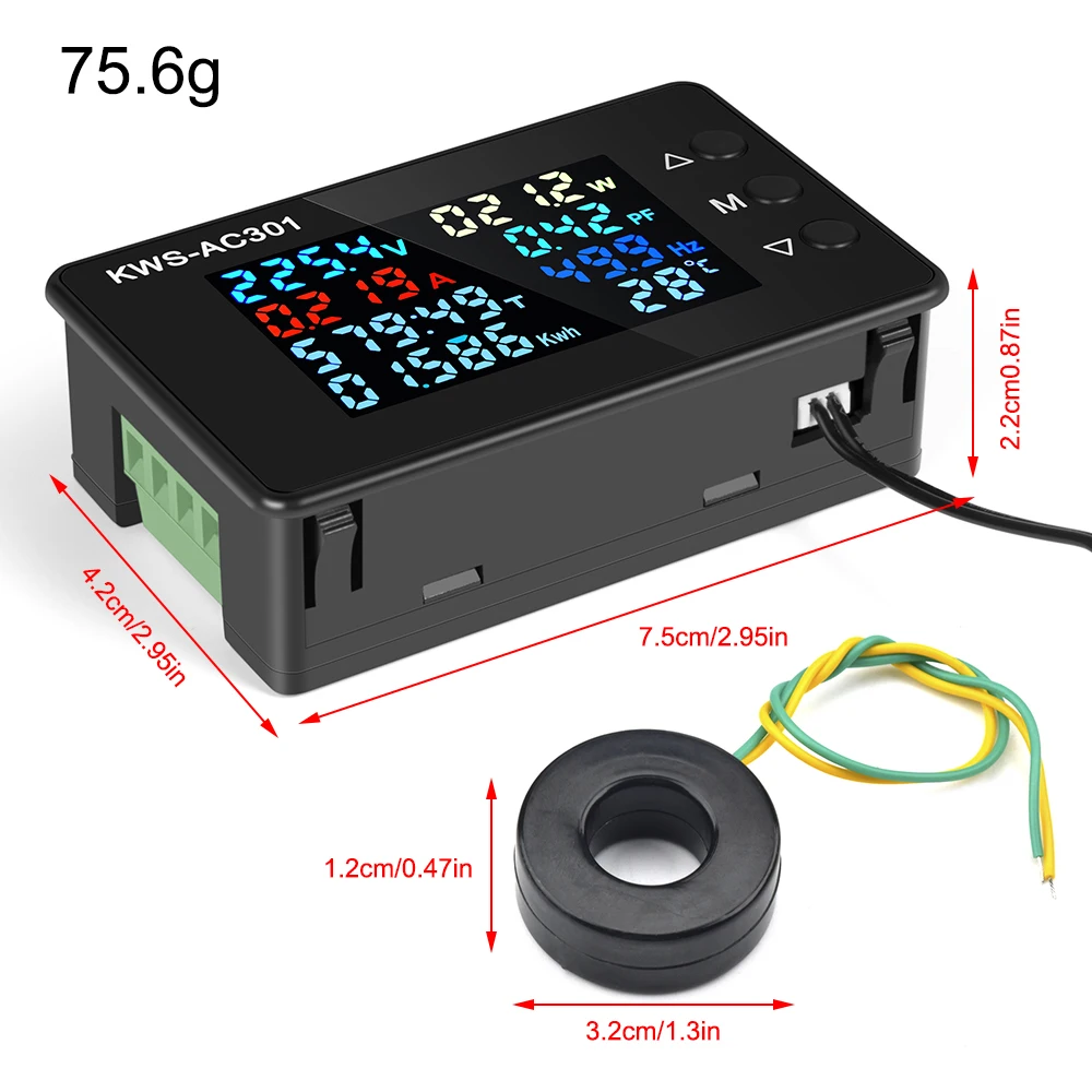 AC 50-300V 0-100A KWS-AC301 schermo a colori Display LCD tensione di corrente digitale e misuratore di corrente misuratore di potenza amperometro