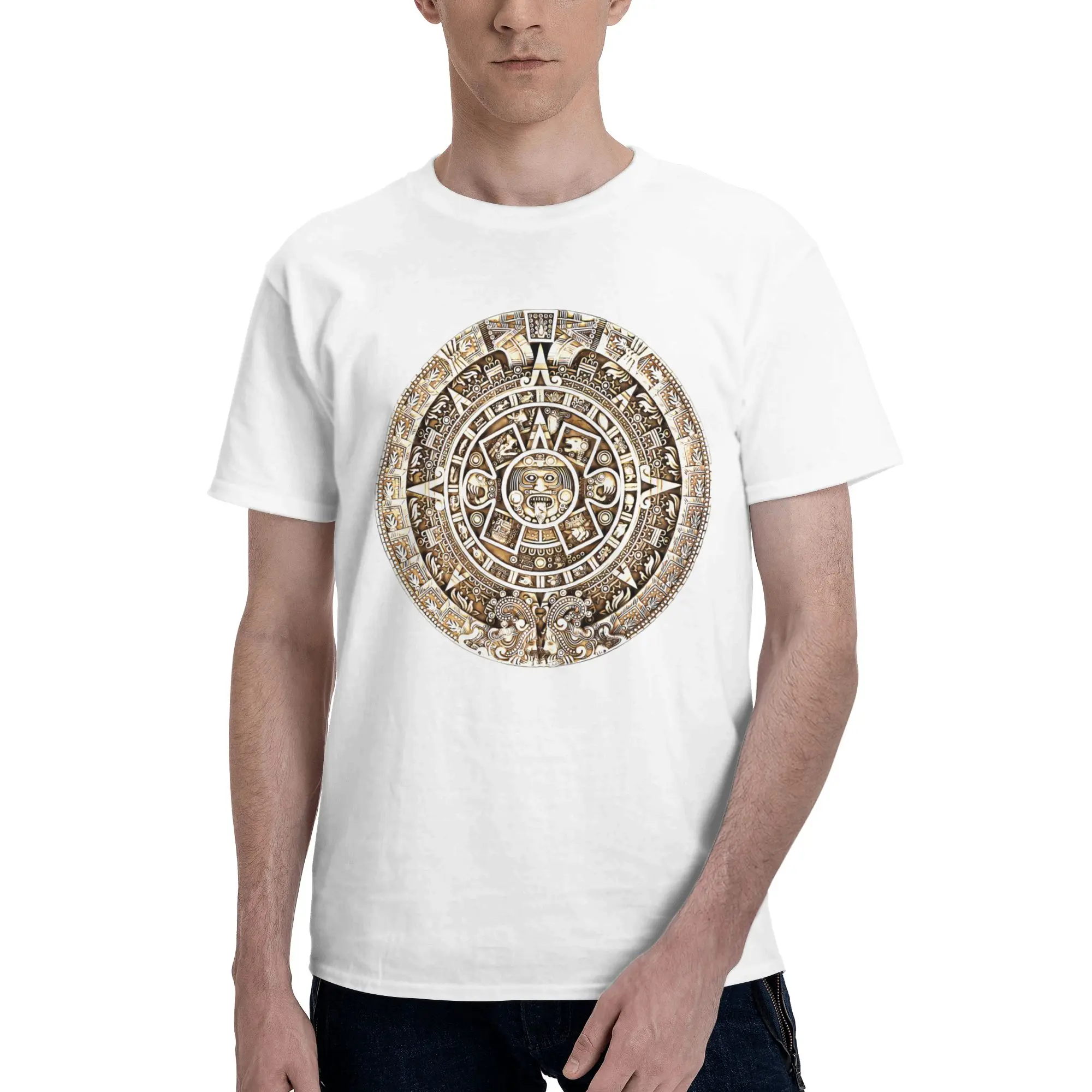 Aztec Calendar Hong Kong Style Reversible T-shirt Street Personality Cotton Tee