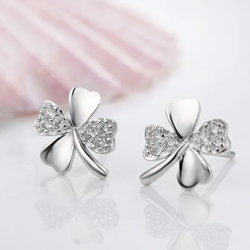 Brincos requintados trevo de quatro folhas brincos de zircão para mulheres brincos de prata brinco de cor brincos de jóias de earing brincos presente