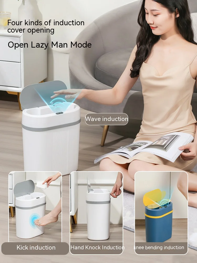 

Home sensing automatic trash can Bathroom side seam large capacity trash can Creative with lid trash can