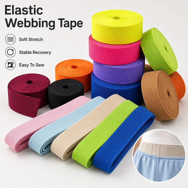 

10Meters 20-50mm Soft Nylon Elastic Band for Pants Waistband Shoes Garment Decorative Stretch Webbing Sewing Trim Roll Material