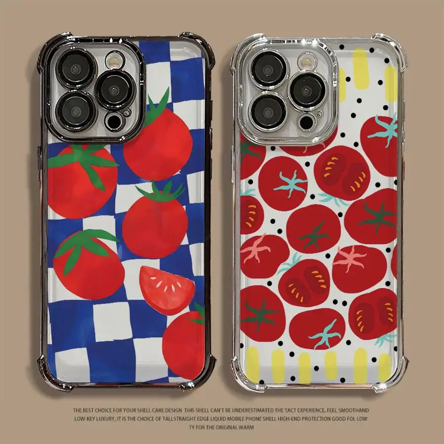 Case for Apple iPhone 15Pro Max 16 16Plus XS MAX 12 15 14 Pro XR 13 11 11Pro Clear Cover Cartoon Tomatoes