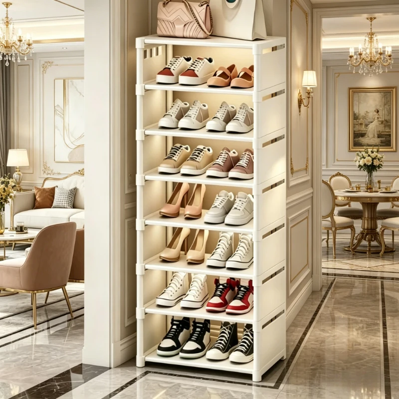 Organizador de zapatos ligero de varias capas, estructura metálica resistente, 8 niveles de gran capacidad, divisor de tela, excelente regalo navideño
