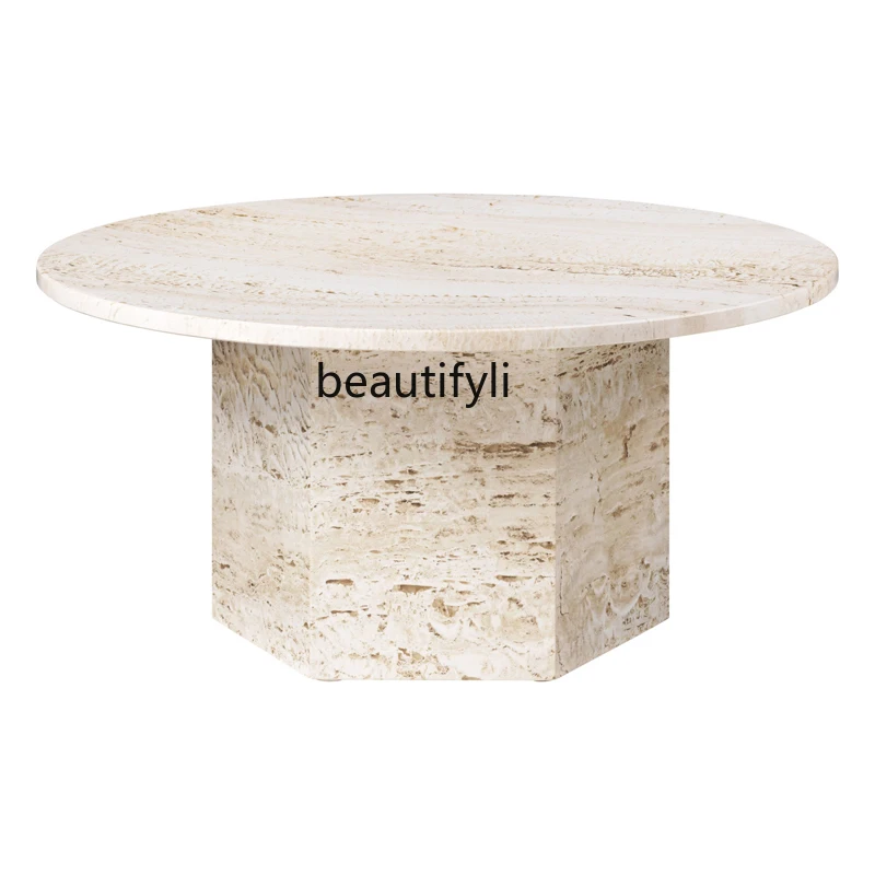 

Nordic Modern Simple and Natural Cave Stone round Tea Table Designer Living Room Sofa Small Apartment Coffee Table