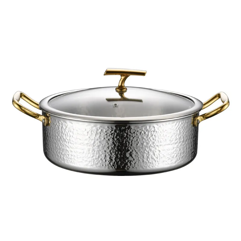 CX three-layer steel mandarin duck hot pot hammer pattern induction cooker thickened clear soup shabu household large capacity