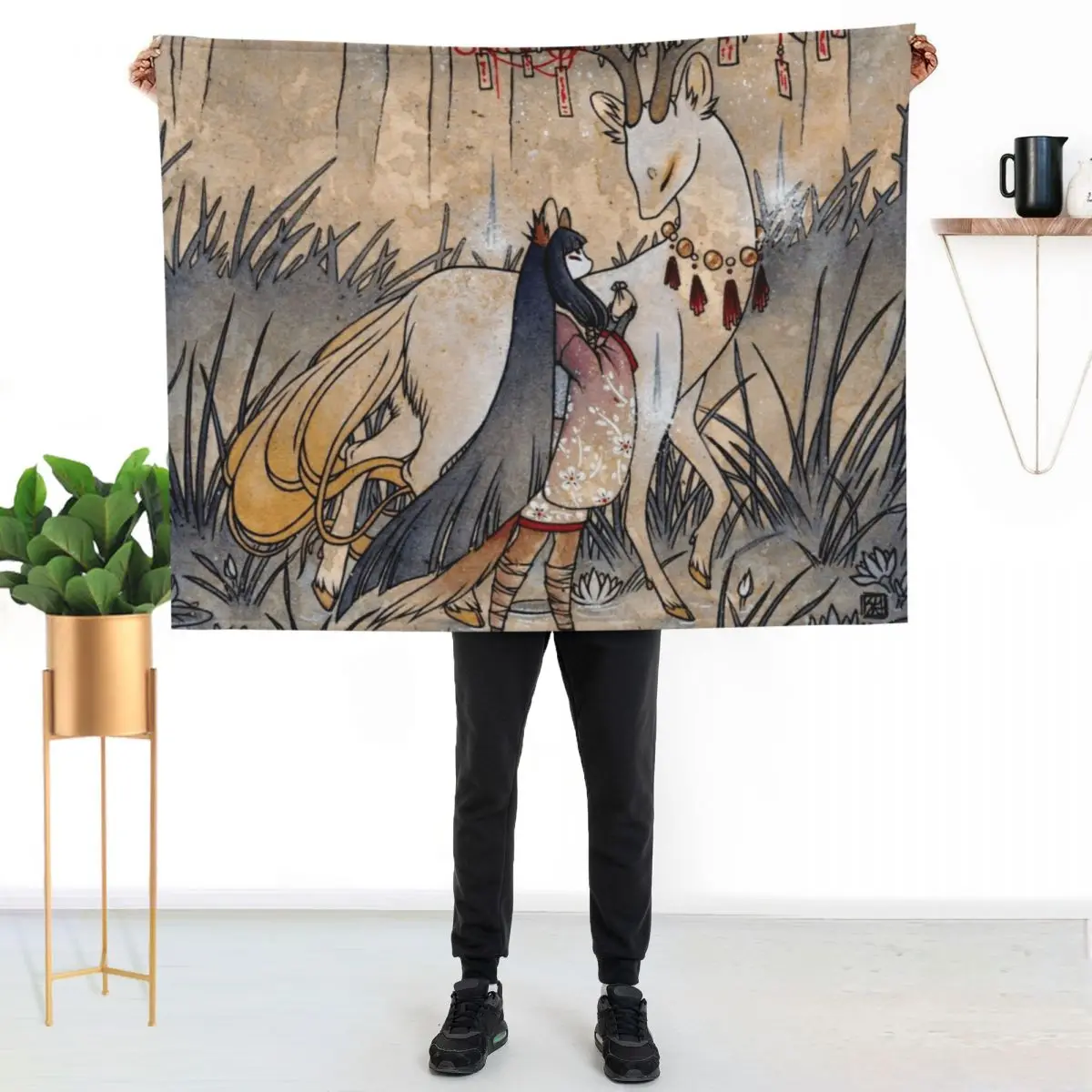 The Meeting of the Fox and Wish Spirit Throw Blanket Decorative Throw Personalized Gift wednesday Sofa Throw Blankets