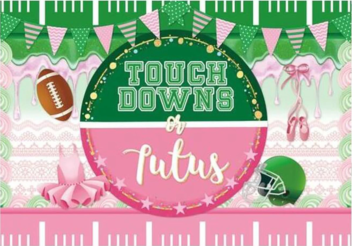 

Touchdowns Tutus Gender Reveal Boy Or Girl Pink Blue American Football Flag backdrop party photography studio background