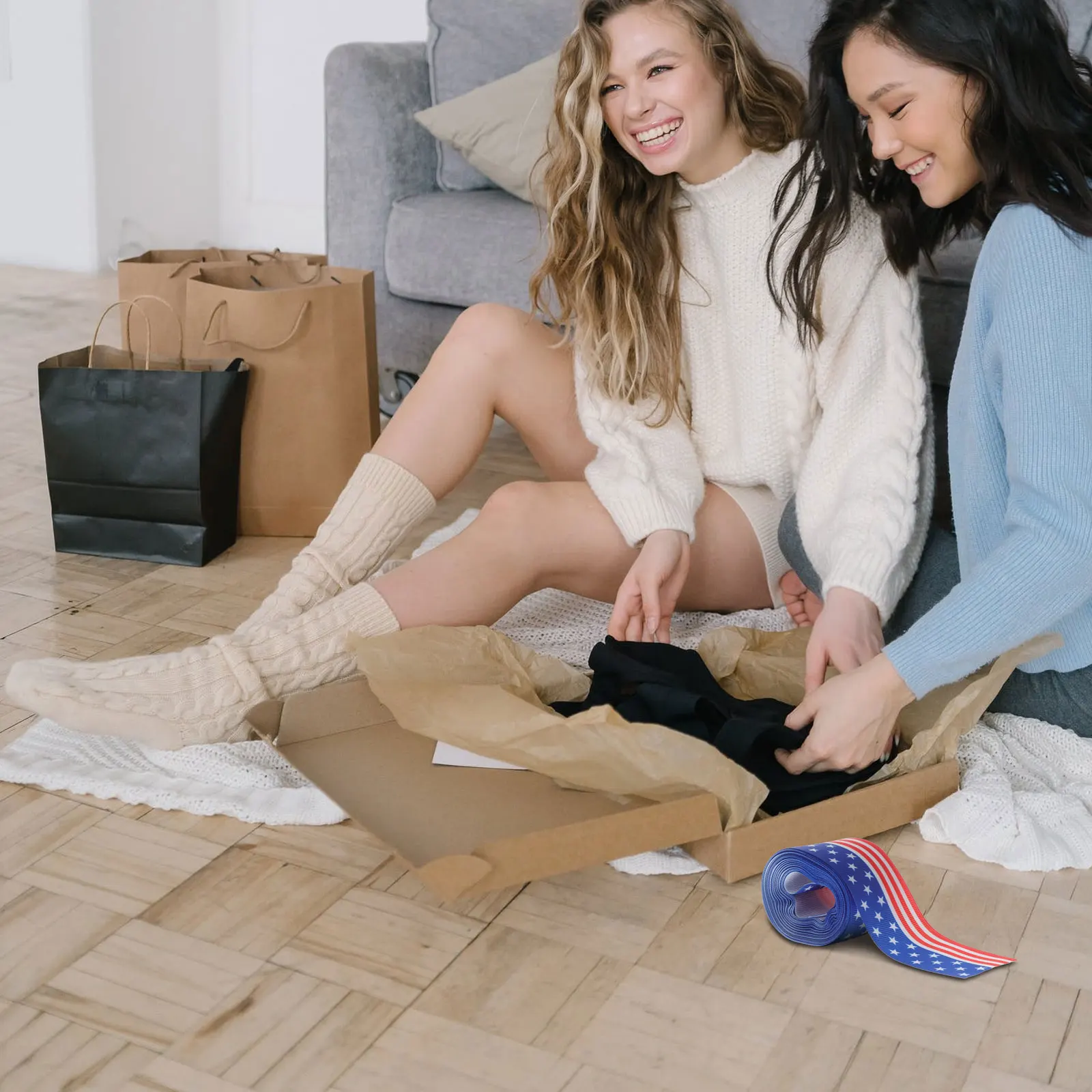 

1 Roll Heat Transfer Printing Decorative Ribbon American Independence Day Design Washable Non-Fading Polyester Ribbon for Gift