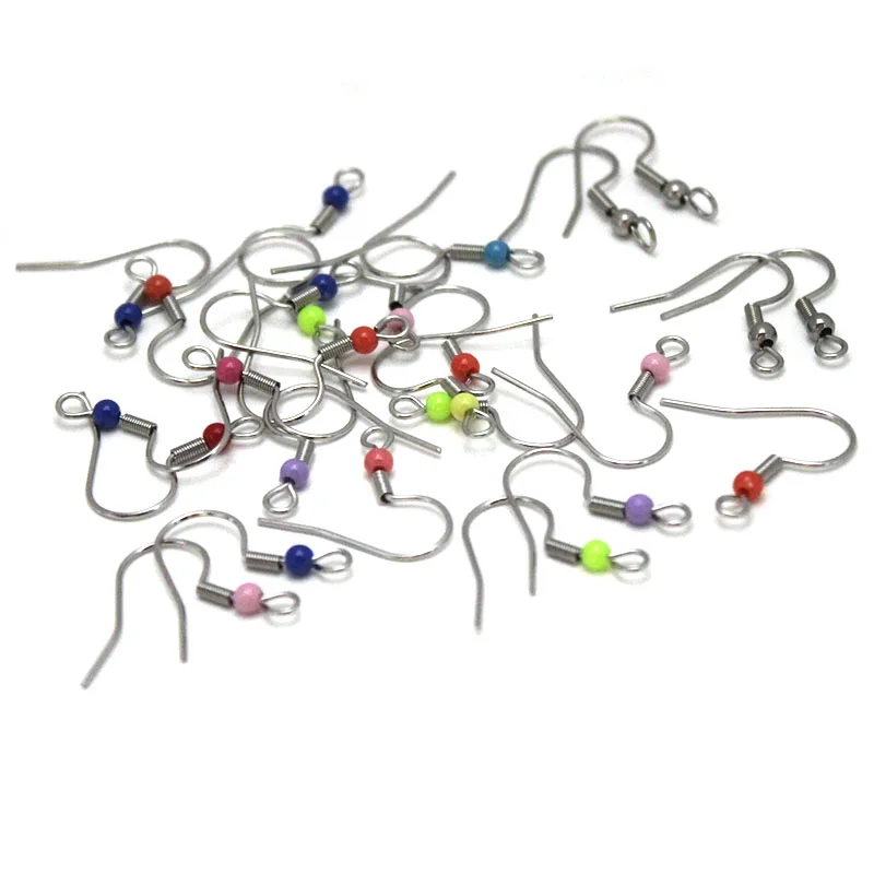 100pcs/lot Stainless Steel Earring Hooks Clasps With Plastic Bead Earwire DIY Earring Findings For Jewelry Making Supplies