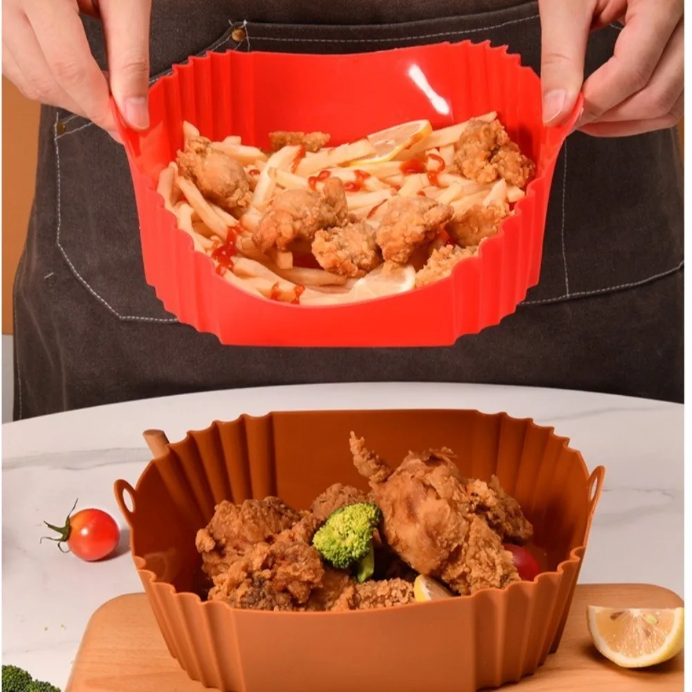 Non-stick Silicone Air Fryer Liners Mould Liners Fried Chicken Accessories Square Silicone Pot Soft Reusable Pizza Plate