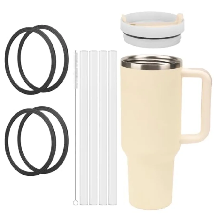 

4 Pack Lid Gaskets Seals.Fit 40oz Adventure Quencher H2.0 IceFlow tumblers. Leak proof keep drinks hygienic.Includes 4 straws