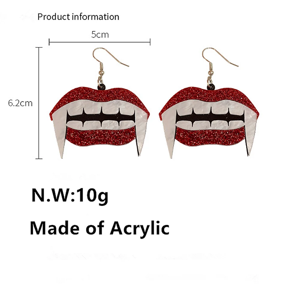 Halloween Glitter Acrylic Vampire Lips Teeth Dangle Earrings Personality Cartoon Mouth Earring Women Jewelry for Party