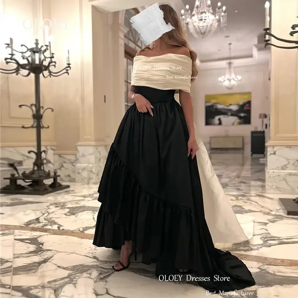 

OLOEY Elegant Silk Satin Evening Dresses Off Shoulder Muslim Wedding Party Gowns 2024 Long Bow Back Prom Dresses Custom Made