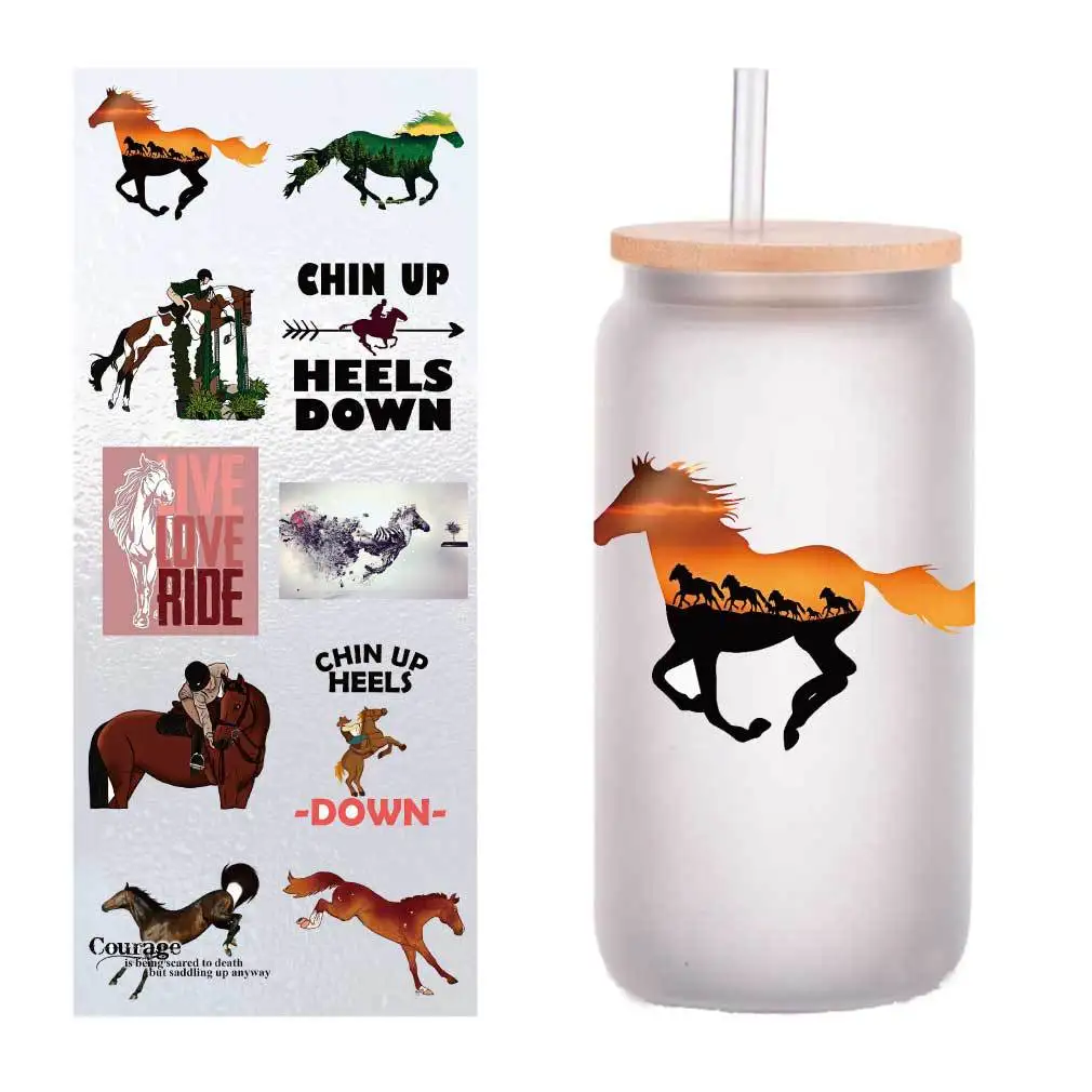 

10 pieces/pack cartoon horse figure series UV transfer sticker Crystal label glass sticker customized four inches