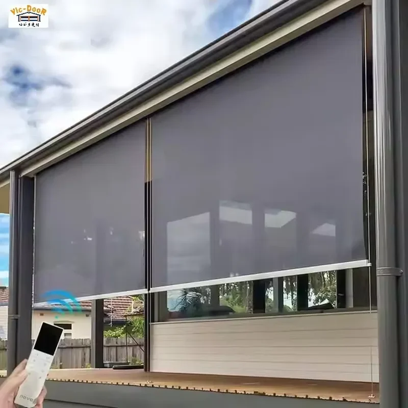 External Zipper Track Electric Exterior Motorized Windproof Waterproof Screen Outside Patio Pool Pergola Outdoor Roller