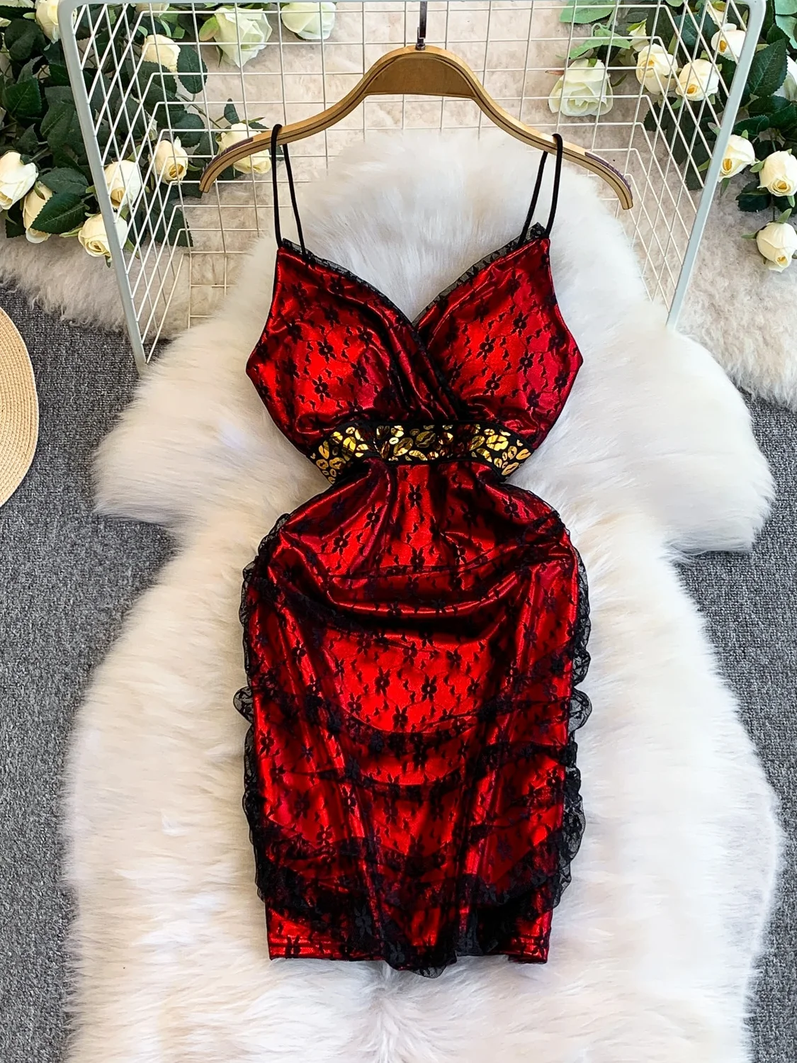 تنورة Ele Lace Splice V-Ne Dr للسيدات للخريف والشتاء، تنورة ضيقة لشد الخصر، قماش ناعم عالي الخصر بدون El... #2