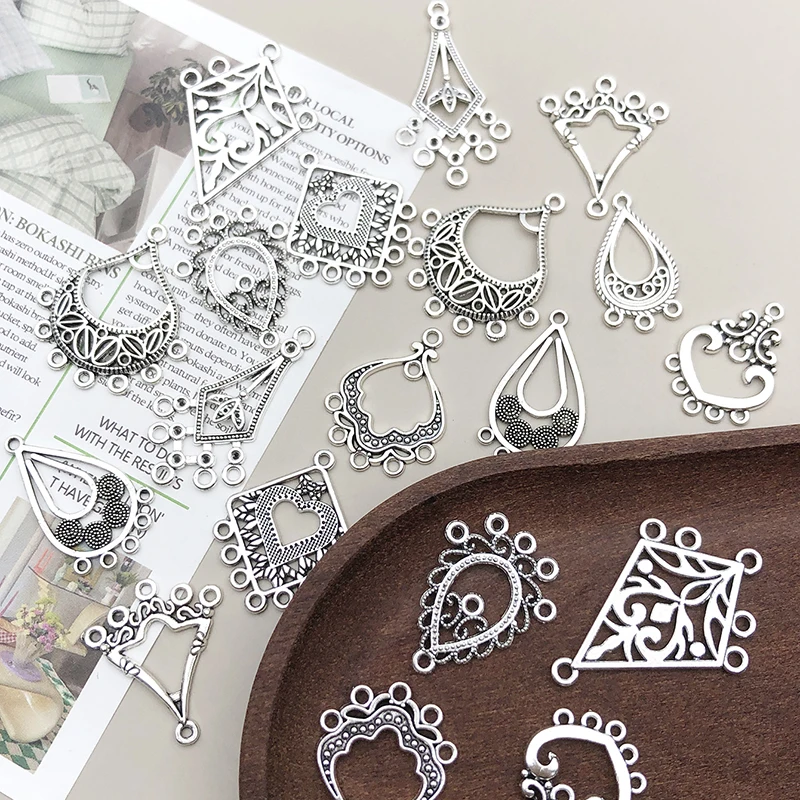 20pcs Elegant Antique Silver Plated Flower Shape Charms Connect Pendant for DIY Necklace Bracelets Earrings Jewelry Making