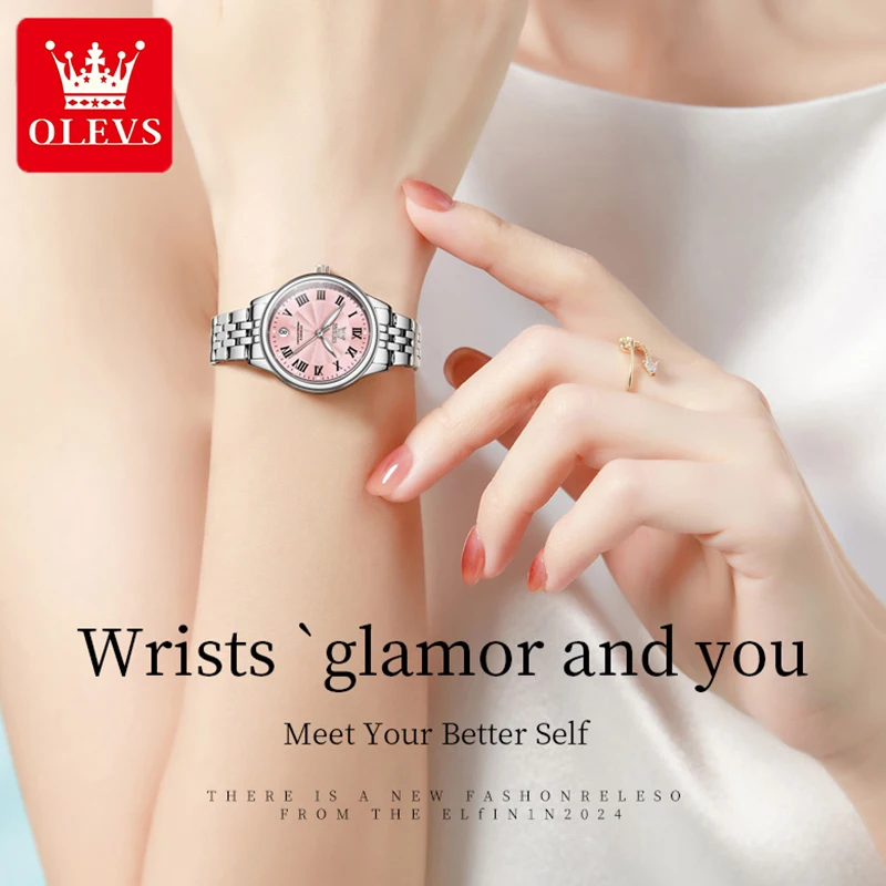 OLEVS Original Luxury Brand Quartz Watches Stainless Steel Watchstrap Elegant Lady Bracelet Luminous Waterproof Watch for Women