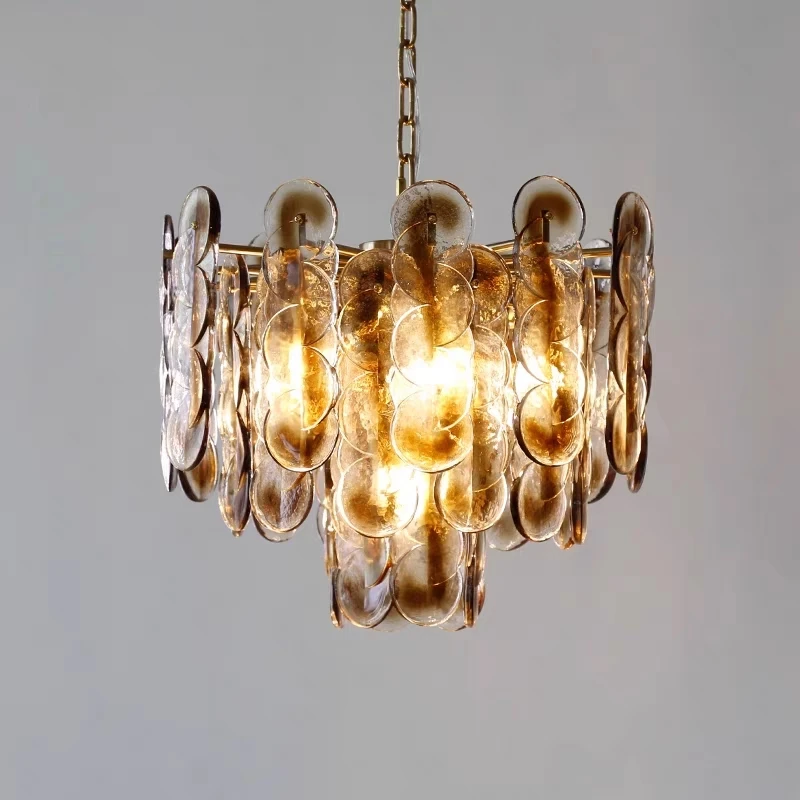 American living room lamp, retro amber glass pendant lamp, designer's creative bedroom and dining room decoration pendant lamp
