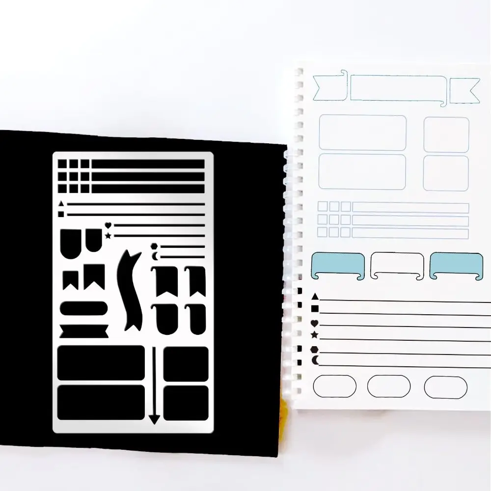 Creative Stainless Steel Template Ruler Double-Sided Hollow Template Planner Stencil DIY Portable Drawing Ruler for Scrapbooking