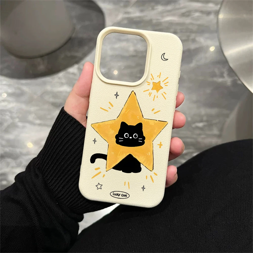 Star Black Cat Handyhülle für iPhone 17 16 15 14 13 12 11 Pro Max 16 15 14 Plus 17 16 15 14 13 12 Pro 17Air Silikon Matte Hülle – Detail 5