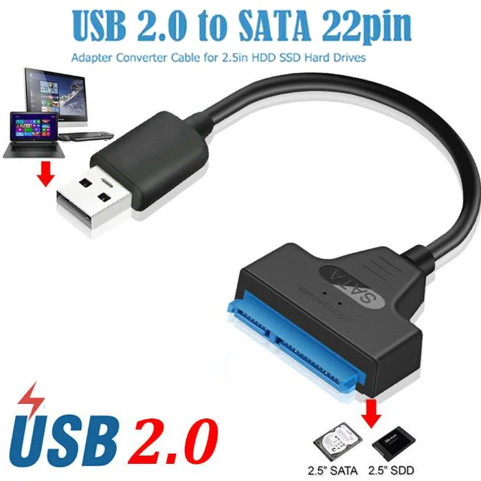 

USB 2.0 к SATA 22-контактный жесткий диск для ноутбука SSD-адаптер-конвертер кабель