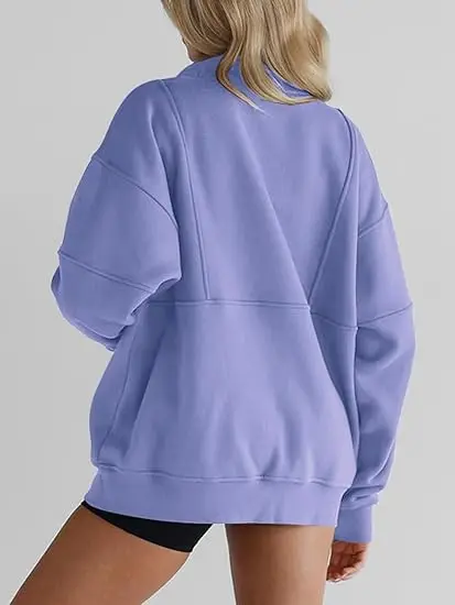 Half Zip Sweatshirts Women Cropped Pullover Fleece Stand Collar Long Sleeve Thumb Hole Oversized Solid Pullovers With Pockets