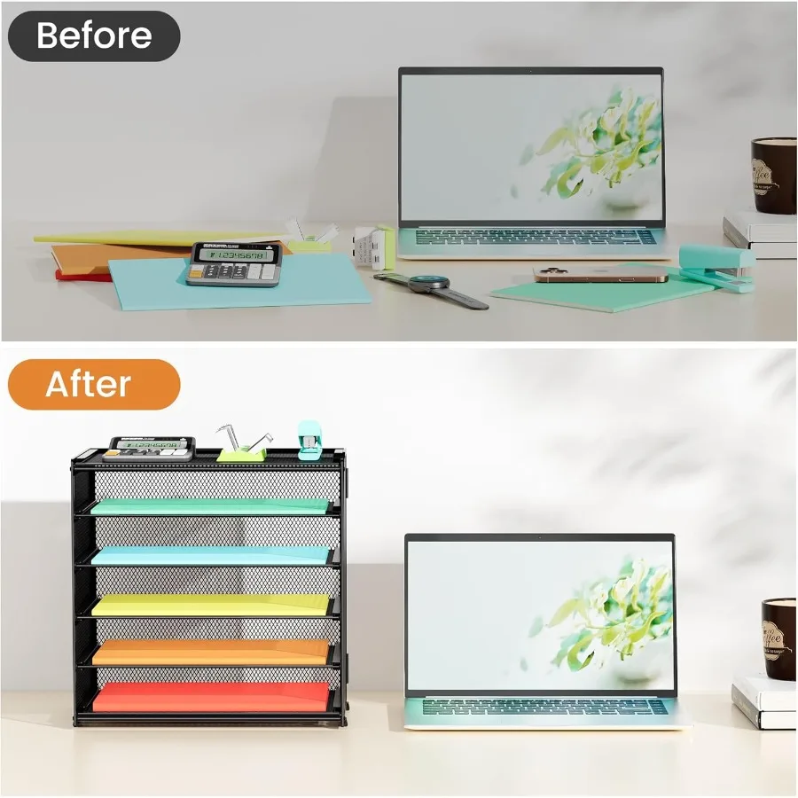 Organizzatore di carta per accessori da scrivania e organizzatori di spazi di lavoro Vassoio per lettere a 6 livelli Organizzazione di file da scrivania Pape in rete metallica