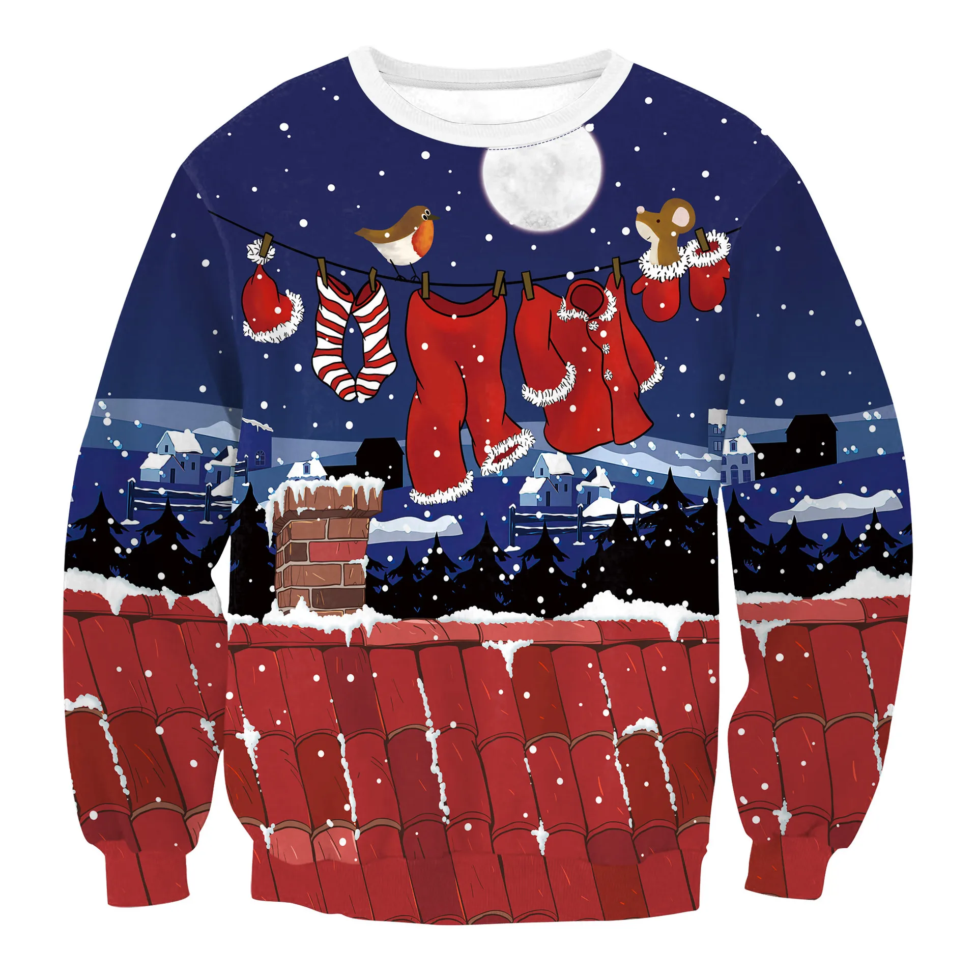 Mannen Vrouwen Kerst Sweatshirt 3D Grappige Print Holiday Party Jumper Tops Unisex Kersttrui Pullover Lelijke Kersttrui