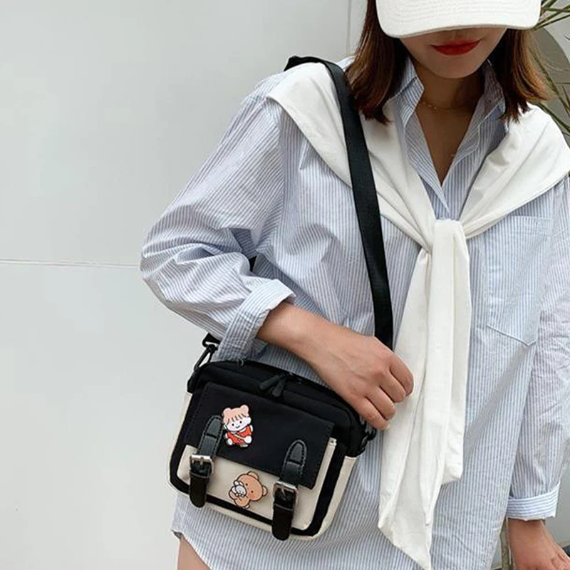 Korean Style Cute Girl Canvas Bag Student Shoulder Small Square Bag Multifunctional All-match Cross Bag