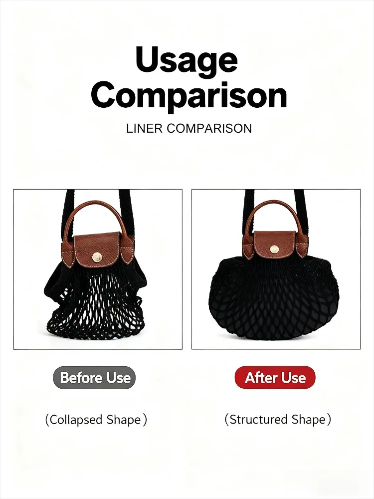 Organizer Tas Tyvek untuk Longchamp Le Pliage, Organizer Tas Tahan Air dengan Banyak Kompartemen, Pembentuk Tas Jaring, Aksesoris