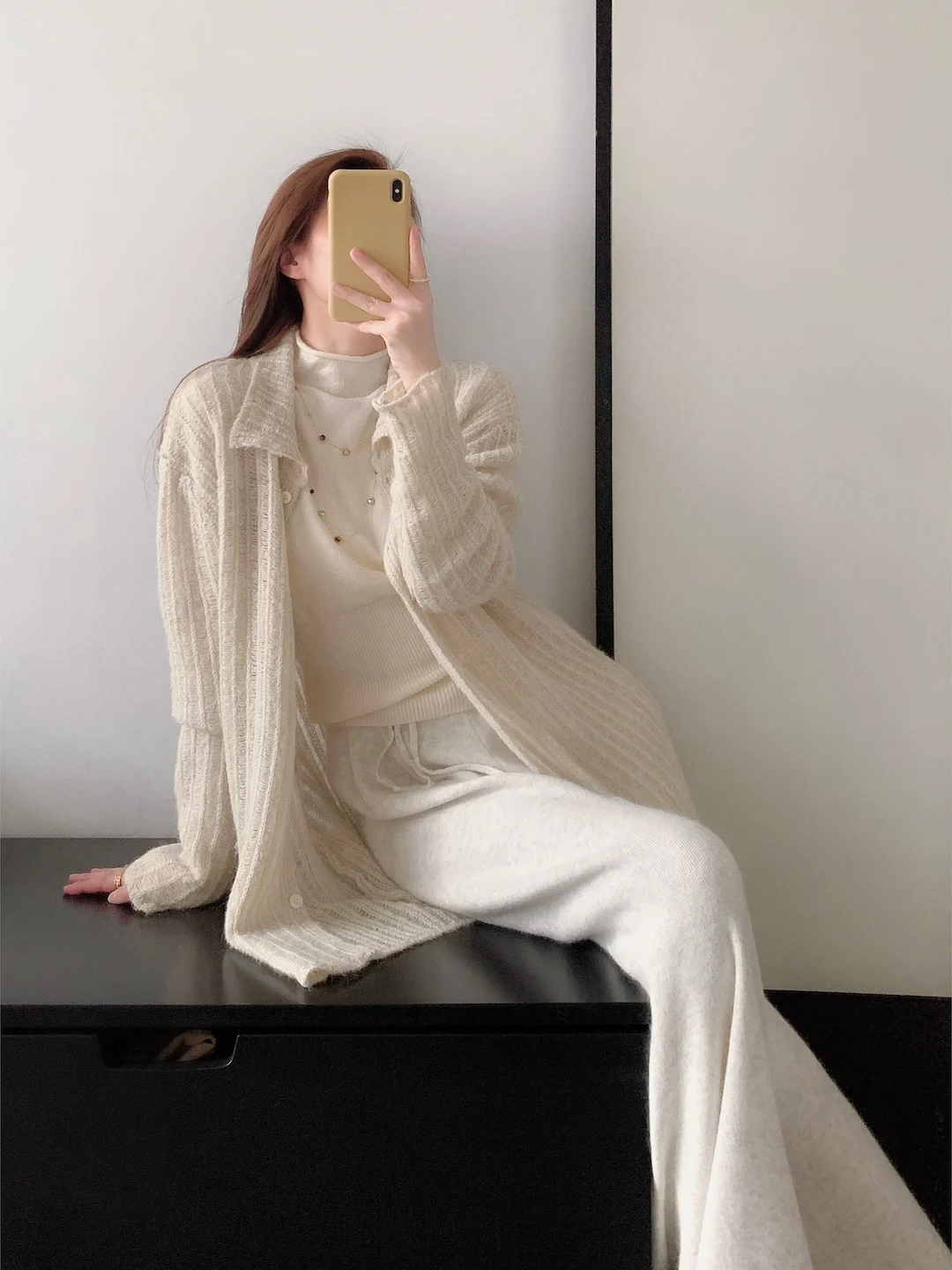 

Женский свободный вязаный кардиган FlowGaga Gentle Lazy Korean Sle с вырезами, длинными рукавами, мягкий свитер-жакет для повседневной носки