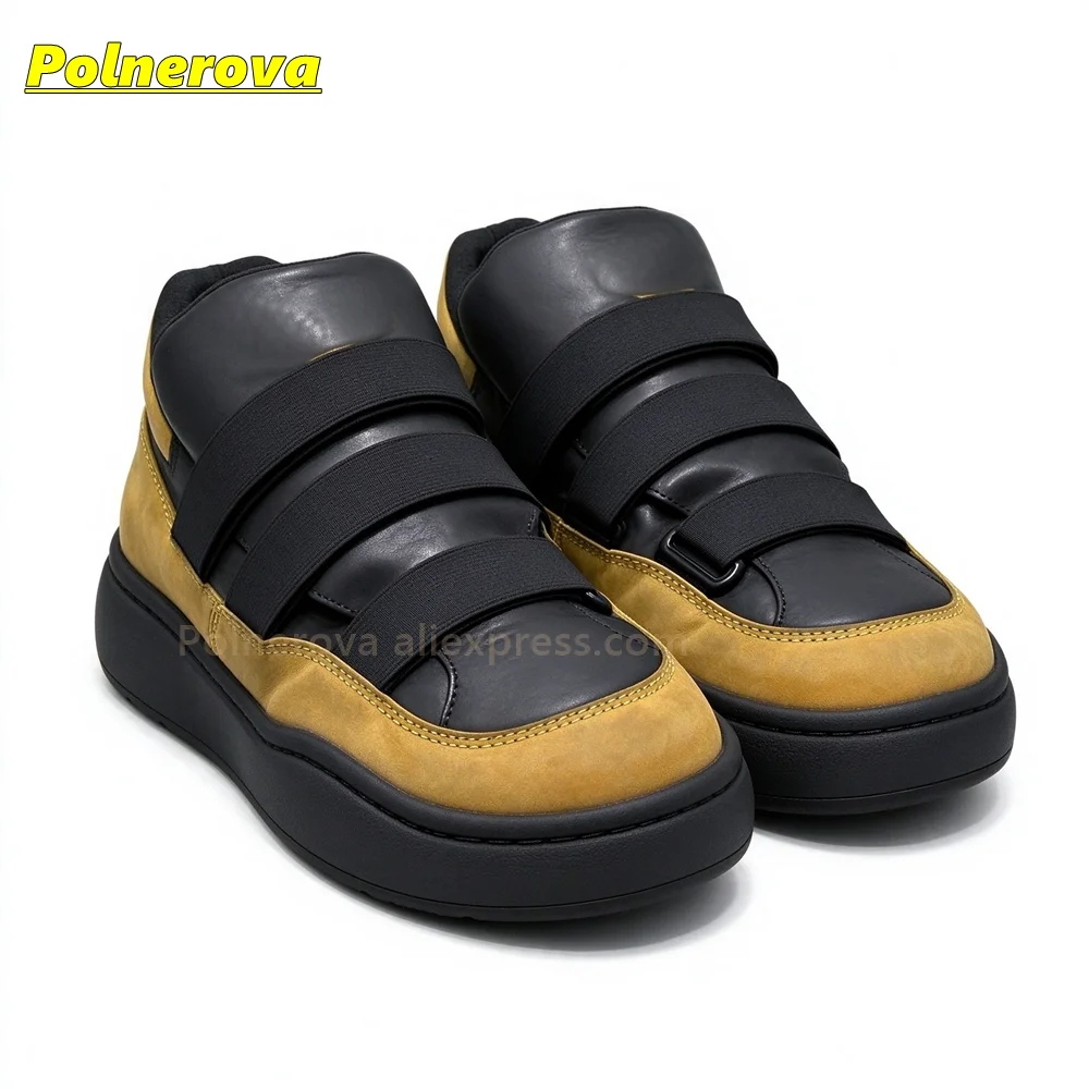 Retro Patchwork Platform Fashion Sneakers Mixed Color Elastic Strap Slip On Shoes Thick Sole Casual Trendy Street Footwear 2026