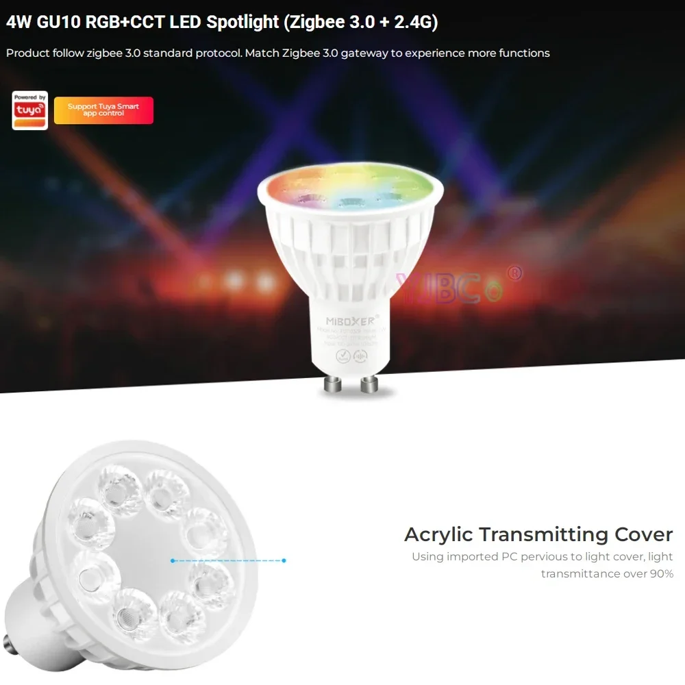 Miboxer 4W GU10 Smart LED Spotlight Dimmable RGB+CCT Light Bulb 2.4G/Zigbee 3.0 Remote/APP/Voice Control AC 110-220V 50/60HZ