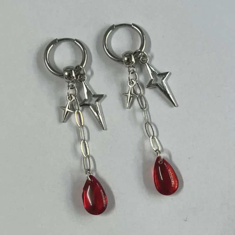 Punk Vampire Star Earrings Women Fashion Polaris Alternative Jewelry Accessories Gift Goth Red Star Pentagram Pendant Ear Hooks
