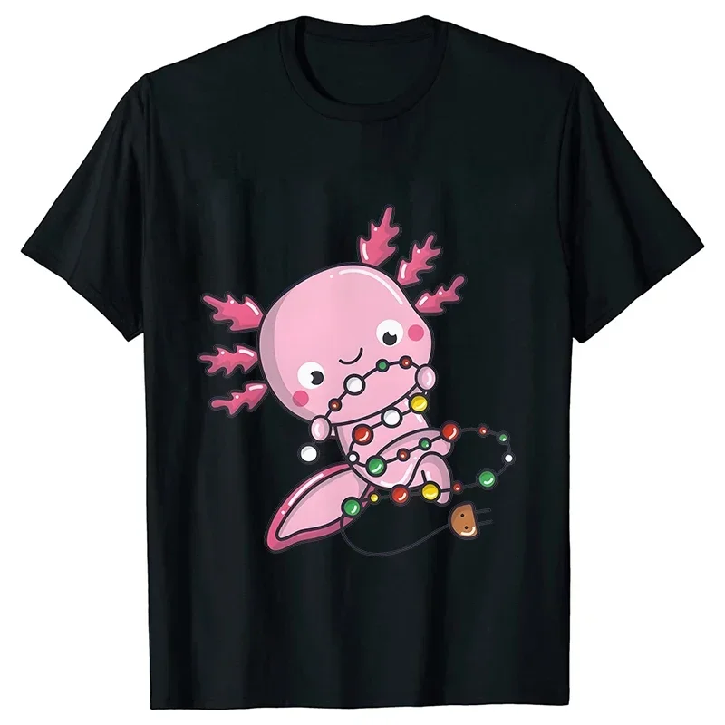 Axolotl Stringing Christmas Lights T Shirt Women Hip Hop Tops Fashion Casual Cute T-shirts Short Sleeve Tees Cartoon Tshirt Tops