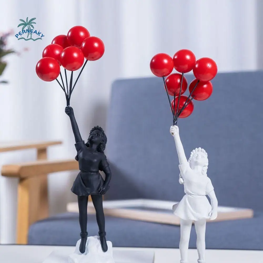 

Delicate Resin Crafts Flying Balloon Girl Figurine No Odor Love Banksy Sculpture White Black Collectible